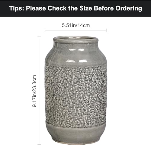 Ceramic Vase for Home Decor, 9 Inch Minimalist Decorative Vases for Flower, Centerpieces, Bookshelf, Tabletop, Living Room, Bathroom, Entryway, Coffee Table Decor, Grey - color: Gray