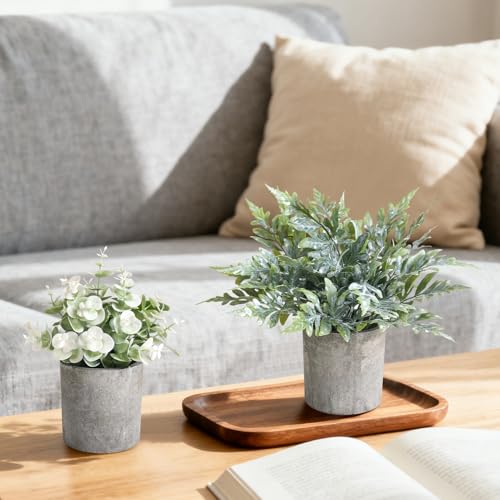 3 Pack Mini Potted Fake Plants Artificial Plastic Indoor Eucalyptus Plants for Home, Office, Desk, Bathroom, Coffee Table & Shelf (Green) - color: Green