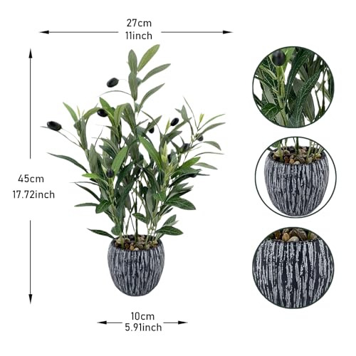 Olive Branches Artificial Plants Décor Indoor 17.72'' Tall Fake Olive Branch with Rustic Black Cement Planter for Vintage Room Bathroom Bedroom Kitchen Office Dese Coffee Table Décor - size: Olive 17.72inch