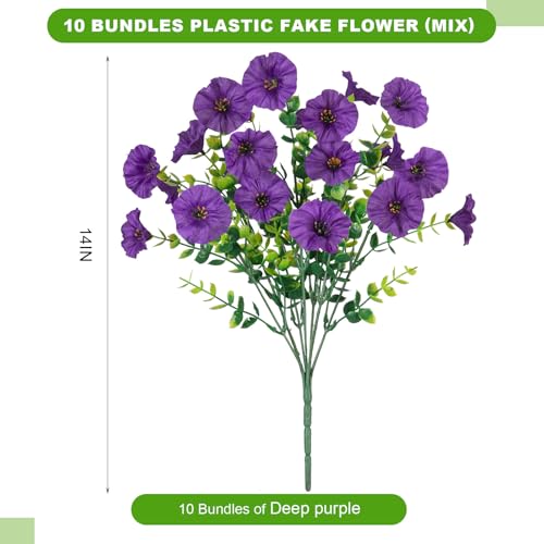 ADXORA 12 Bundles Morning Glory Artificial Flowers for Outdoor Decoration UV Resistant Fake Plastic Plants Artificial Greenery for Indoor Outdoor Garden Patio Window Box Home Decor - color: Dark Purple