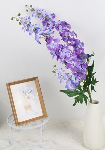 6Pcs Artificial Delphinium Flowers 37.4’’Purple Fake Larkspur Flowers Silk Flowers with Long Stems for Tall Vase Table Centerpiece Home Wedding Party Garden Decor(Purple) - color: Purple