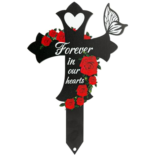Cemetery Decorations for Grave, Son Mom Dad Grave Site Decorations Artificial Flowers for Cemetery, Cross Graves Markers for Cemeteries - style: Cross-A