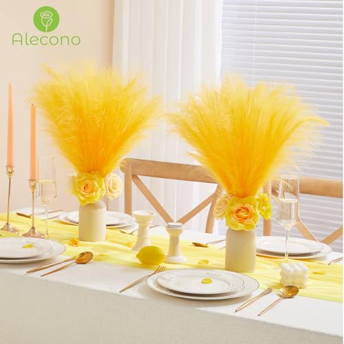 Alecono 𝟯𝟬𝙋𝙘𝙨 Pampas Grass 17in, Yellow Faux Pampas Grass Decor for Home Decoration, Wall Decor for Wedding Centerpieces Party Decorations (Lemon Yellow) - color: Lemon Yellow, size: 30pcs