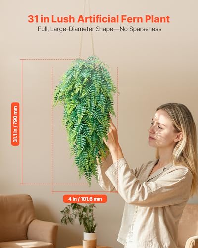 VEVOR Artificial Ferns, 12 Pcs Fake Hanging Boston Fern Bush Plant with 32 Inch Hanging Length, Plastic Faux Greenery for Indoor/Outdoor Decor, for Wall, Wedding Party, Home, Porch Garden, No Basket - size: 32 inch