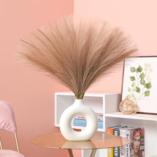 Ureymx Faux Pampas Grass Decor 17.7 Inch 30pcs, Artificial Pampas Grass Fluffy Home Decor, Short Vase Room Decor pompous Grass Flower Arrangement for Boho Home Wedding Decoration (Light Brown) - color: Light Brown, size: 17 Inch 30 Pcs