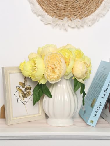 Yellow Peonies Silk Flowers 2 Bouquets Fake Peonies 14 Heads Faux Peony Flowers with Stems for Wedding Decoration Bride Bouquet Faux Flowers Crafts Floral Arrangement (Yellow) - color: Yellow
