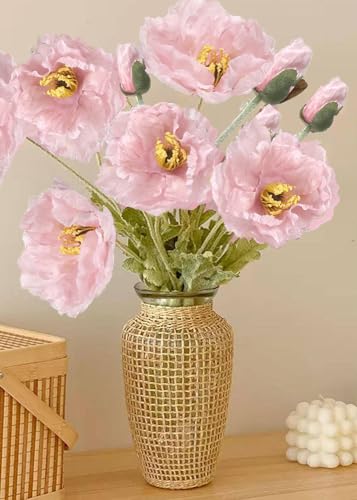 Poppy Flowers Artificial,6PCS Pink Silk Poppies 35.43in Fake Long Stem Flowers for Tall Vase Wedding Party Home Decor(Light Pink) - color: Light Pink