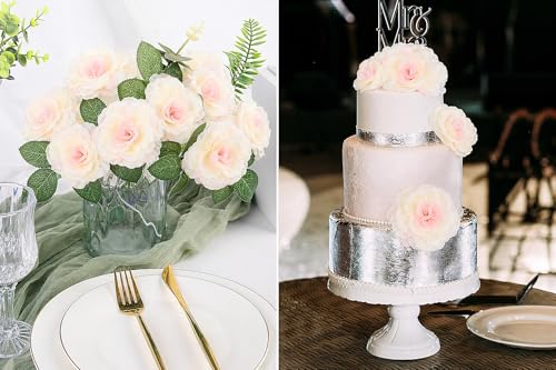 LELEE Rose Head Flowers with Stem, 108pcs Champagne Rose Artificial Flowers Bulk, Silk Rose Fake Flower for Wedding Bouquet Party Home Decor DIY Baby Shower Centerpieces Tables Decoration - color: Champagne