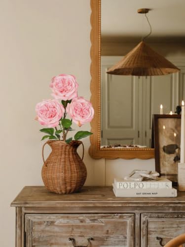 Artificial Roses - Set of 3 Long-Stem Real Touch Silk Roses, 24.4" Faux Flowers for Home Decor, Wedding Bouquets, Centerpieces & Floral Arrangements – Lifelike Pink Fake Roses - color: Pink