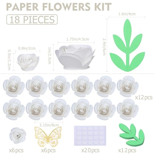 Mverse 18 Pcs Small Paper Flowers for Crafts, Paper Rose for Graduation Cap, Shadow Box Decoration, Party Table Confetti Décor (White) - color: 04- Snowy