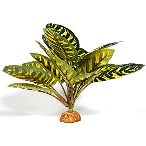 Reptile Terrarium Decor Plants, Bearded Dragon Tank Accessories fit Crested Gecko Leopard Lizard Chameleon Ball Python Snake Frog - Yellow Fake Prayer Peacock Plants - color: C-yellow Fake Prayer Peacock Plant