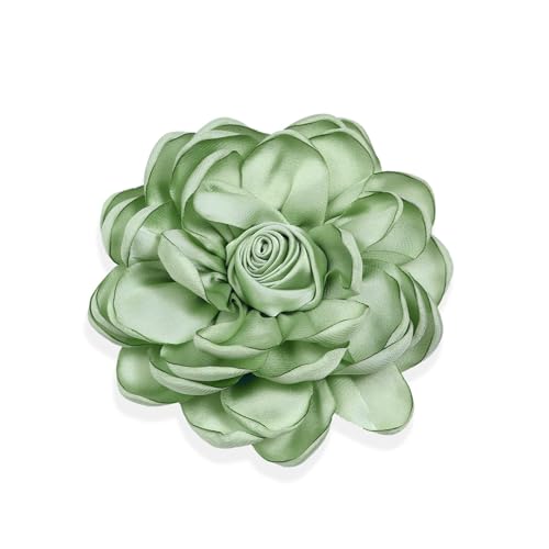 Dainty Satin Rose Flower Brooch Pins for Women Delicate Large Camellia Pins Shawl Clips Duckbill Clips Wedding Prom Banquet Party Jewelry Gift - color: Reseda