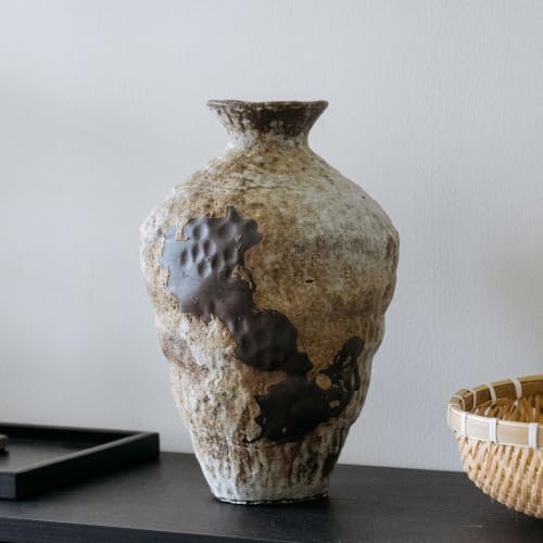 Large Rusty Ceramic Vase, Pottery Farmhouse Flower Vase for Centerpieces, Wabi Sabi Decorative Vase for Table, Living Room, Bedroom, Bathroom - color: Rust-tall, size: Large