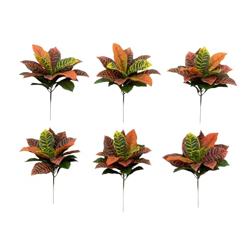 Nearly Natural 17” Garden Croton Artificial (Real Touch) (Set of 6) Silk Plants, Multi