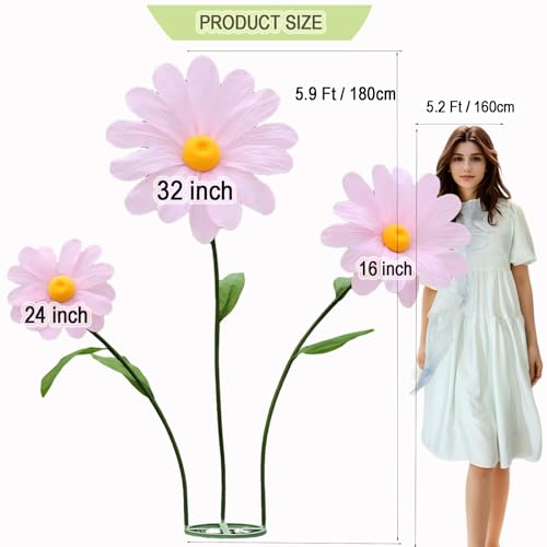 Large Daisy Flowers Artificial,5.9 Ft Giant Paper Flower Decoration,Big Flowers Decor for Party,Garden,Office,Home,Wedding,Graduation,Shop Window Display(Pink) - color: Pink