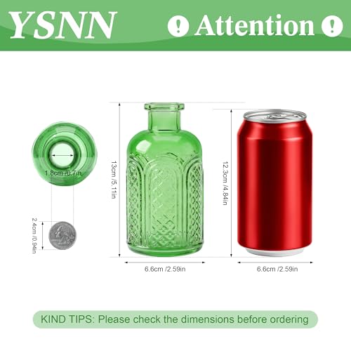 30Pcs Green Glass Bud Vases, Wedding Table Decor, Bulk Housewarming Gift | Green bud vases in bulk, Rustic embossed, Vintage-styled glass vases for centerpieces, 15 unique vintage styles(2 per design) - color: Green Series