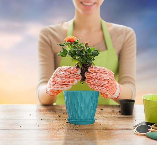 5 Inch Planter Pots, 6 Pack Indoor Planters, Small Flower Pots with Drainage Holes and Tray for Succulents, Orchids, Herbs and Other Indoor Plants (Blue-Green, 5inch) - color: Blue-green, size: 5inch