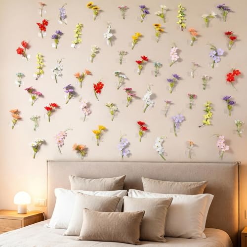 Suncalla 60 Pcs 3.9'' Summer Artificial Wildflower Silk Floating Flowers Floral Backdrop 3D Fake Flower for Craft DIY with Double Sided Tape No Trace for Wedding Arch Home Wall Decor(Classic,Colorful) - color: Colorful, style: Classic