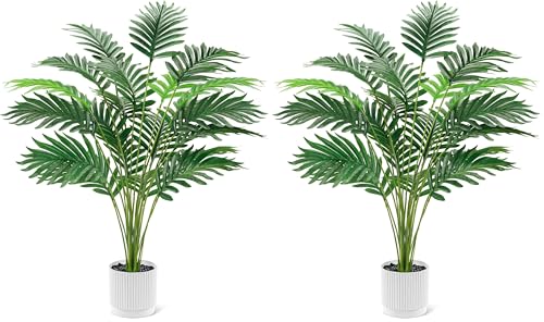 Der Rose 28'' Artificial Palm Tree Tall Fake Tropical Faux Trees Indoor and Outdoor for Home Bathroom Porch Outside Patio Decor (White Pot) (Pack of 2) - size: Style B - White - 28“ (Pack of 2)