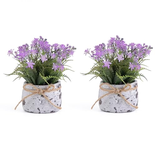 Fake Plants Small with 2 Pack, The Sunflower for Bathroom Shelf Decor, Decorative Plants for Home Living Room Office Bedroom Table Tray Shelve Farmhouse Decor Indoor(Purple Floral) - color: Purple Floral
