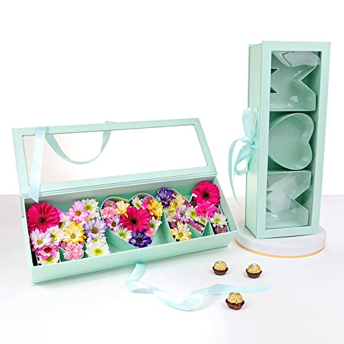 UNIKPACKAGING “MOM” Flower Gift Letter Shaped Fillable Box, with Plastic Liner, Size 22″ x 8″ x 4″ inches, for Luxury Style Flower and Gift Arrangements (Teal) - color: Teal
