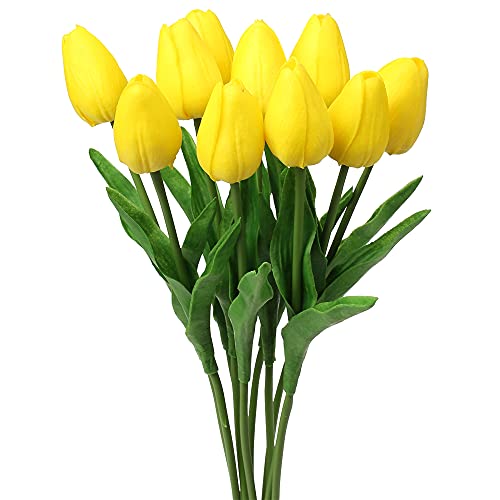 10 Pcs Yellow Tulips Artificial Flowers Real Touch Fake Tulips Fake Flowers for Mother's Day 13.5" Faux Tulips Faux Flowers Bulk Artificial Tulips Flowers for Vase Centerpieces Home Wedding Bouquet - color: Yellow #10