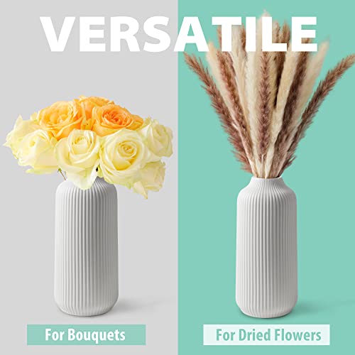 flature Ceramic Vase in Nordic Style, Decovase for Pampas Grass as Boho Deco, Vase White Matt 8 inch for Flowers, Scandinavian Design Home Decoration for Fresh Flowers, Dried Flowers (Size M) - color: White, size: Single Medium