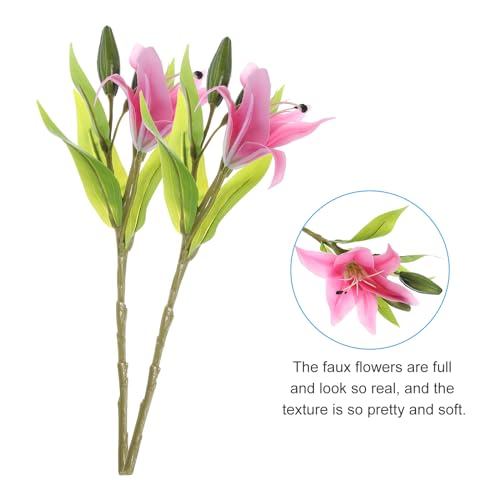 PATIKIL Lily Fake Flowers, 3PCS Lily Artificial Flowers Artificial Lily Silk Faux Flowers in Vase Real Touch for Home Decor Centerpiece Table Decorations Dining Room, Pink - color: Pink