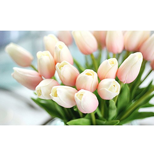 30 pcs Real-Touch Artificial Tulip Flowers Home Wedding Party Decor - color: Light Pink