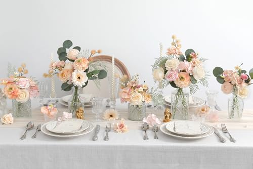 Artificial Flowers Combo for DIY Centerpieces Arrangements Wedding Bouquets Centerpieces Arrangements Party Baby Shower Home Decorations (Nude Champagne) - color: Nude Champagne