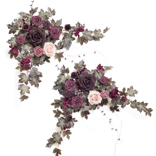 Ling's moment 2PCS Deep Plum Artificial Flower Garland Floral Swags Purple Table Centerpieces Wedding Arch Flowers Garlands Greenery Arrangements for Sweetheart/Head Table Board Backdrop Decor - color: Prpl-deep Plum