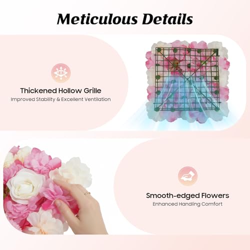 PERFERATE 12Pcs Flower Wall Panel Set 15x15 Inch Artificial Silk Flower Wall Backdrop 3D Rose Hydrangea Floral Mat Wedding Backdrop Wall, Photo Background, Home Party (Pink+White, 15 × 15") - color: Pink+White