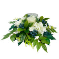 All Season Floral Arrangement Centerpiece for Table Glass Candle Holders with Artificial Hydrangea Flowers Blueberry Eucalyptus Leaves for Dining Room Indoor Outdoor Home Decor