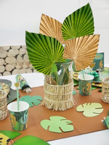 6 Pcs Pu Foam Artificial Palm Leaf Faux Palm Tropical Leaves Fake Palm Fronds for DIY Wedding Bouquets Fake Leaves for Centerpieces Arrangements Bridal Shower Leaf Stem for Party Home Decor-Green - color: Palm #09