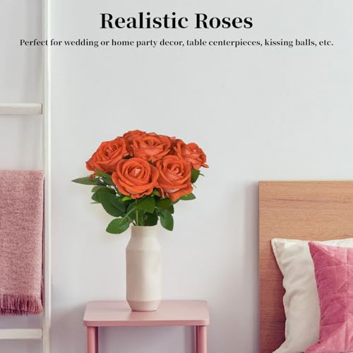 10 PCS Artificial Roses with Long Stems Silk Flowers Realistic Foam Flowers Fake Roses for Valentine's Day Autumn Fall Decor Halloween(Orange) - color: Orange