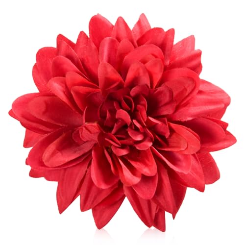 Silk Dahlia Artificial Flowers Bulk, 15 Pcs Fake Dahlias Flowers Heads for Craft, 3.5 Inch Red Large Flower Heads Faux Flowers for Wedding Party, Home Office, Hat, Wall Decoration - color: Red