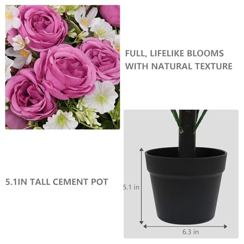 24" Artificial Potted Flowers for Outdoors Set of 2 - UV Resistant Faux Fuchsia Silk Peonies with Eucalyptus Plants in Cement Pots for Outside Front Porch Home Indoor Decor - color: Fuchsia, size: 24" Classic Peony