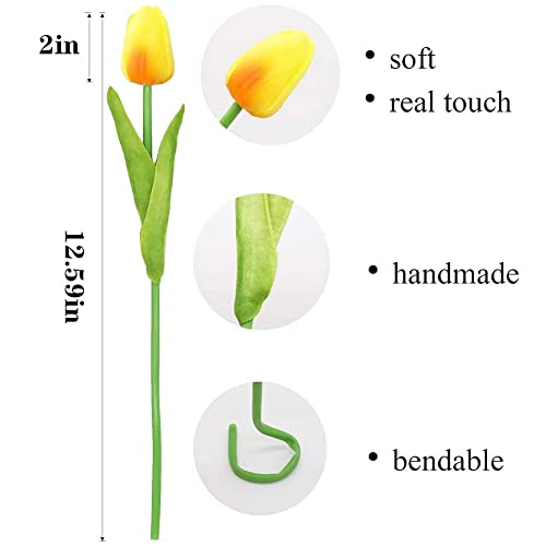24pcs Multicolor Artificial Tulips Flowers Fake Faux PU Tulip Bouquet Real Touch Flower Arrangement for Home Decoration Excellent Gift Idea for Mothers Day（Multi） - color: Multi Color 24
