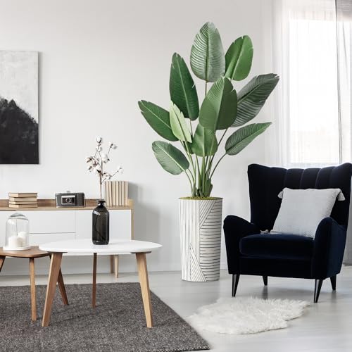 Artificial Tree in Geometric Pattern Planter, Fake Bird of Paradise Silk Tree for Indoor and Outdoor Home Decoration - 67" Overall Tall (Plant Pot Plus Tree) - style: Bird of Paradise