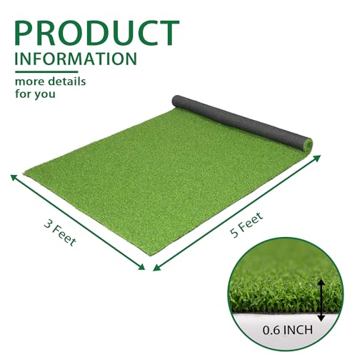 Artificial Grass Turf Lawn,3X5ft Artificial Synthetic Fake Grass,0.6" Pile Height,Indoor Outdoor Garden Grass Carpet,Patio Balcony Lawn, Astro Turf Rug Dogs Pet,Golf Training Mat,Dark Green - size: 3FTX5FT