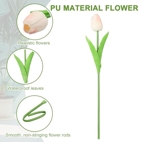 uxcell 20pcs Tulips Artificial Flowers, Faux Flowers Silk Fake Tulip Stems Real Touch for Wedding Bouquet Centerpiece Table Party Decoration(Light Peach Pink) - color: Light Peach Pink