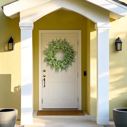 26'' Eucalyptus and Boston Ferns Wreath for Front Door - Large Artificial Greenery Outdoor Wreath for Porch,Window,Farmhouse,Home,Hanging Decor- Spring, Summer, All Seasons (Gray-Green)