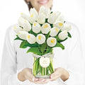 Airpark Pop Up Flower Bouquet Card for Women, 3D Floral Greeting Card with Envelope and Note, Birthday Thank You Thinking of You Get Well Gift for Mom Friend Wife Teacher, White Tulip - style: White Tulips