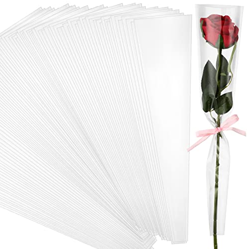 Yexiya Single Rose Sleeve Bouquet Bags for Flowers Floral Packaging Bag Single Flower Wrapping Paper Flower Bouquet Sleeves for Mother's Day Valentine's Gift Wedding(200 Pcs,White) - color: White