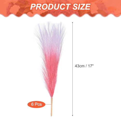 PATIKIL 17 Inch Faux Pampas Grass, 6 Pcs Boho Decor for Home Decoration Artificial Tall Fluffy Stems for Wedding Flower Party Vase Arrangement Centerpieces, Gradient Pink - color: Pink