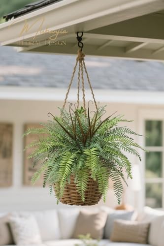 Muhanjia Polyester Artificial Boston Fern Bush,Set of 4,Fake Fern Hanging Plants UV Resistant that Look Real for Outdoors and Home Decor. (36" 4Pcs-Bottle Green) - color: Bottle Green