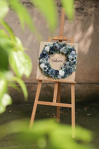 YYHUAWU Nude Artificial Flowers Combo Set Fake Flower Leaf Box with Stems for DIY Wedding Bouquets Centerpieces Flower Arrangements Decorations Baby Shower Party Home Decorations - color: Dusty Blue & Navy Blue