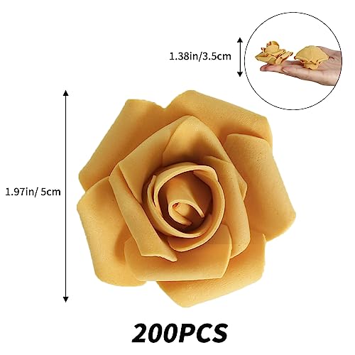 Foam Roses,200Pcs Rose Flower Heads 1.97in Foam Flowers Artificial Rose Flower Heads for Crafts DIY Wedding Centerpieces Arrangements Home Decorations(Gold Yellow) - color: Gold Yellow