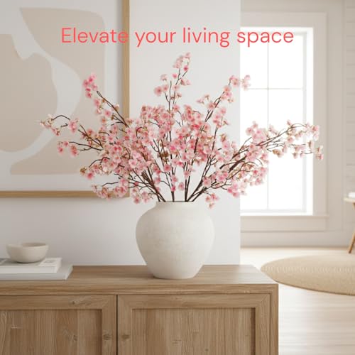 Pink Cherry Blossom Branches – 6 Pcs 33.5" Long Stem Artificial Flowers for Tall Vase, Faux Silk Spring Decorations for Home, Realistic Fake Pink Flowers for Bedroom & Wedding Centerpiece Decor - color: Pink
