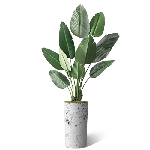 Artificial Tree in Abstract Ink Planter, Fake Bird of Paradise Silk Tree for Indoor and Outdoor Home Decoration - 67" Overall Tall (Plant Pot Plus Tree) - style: Bird of Paradise